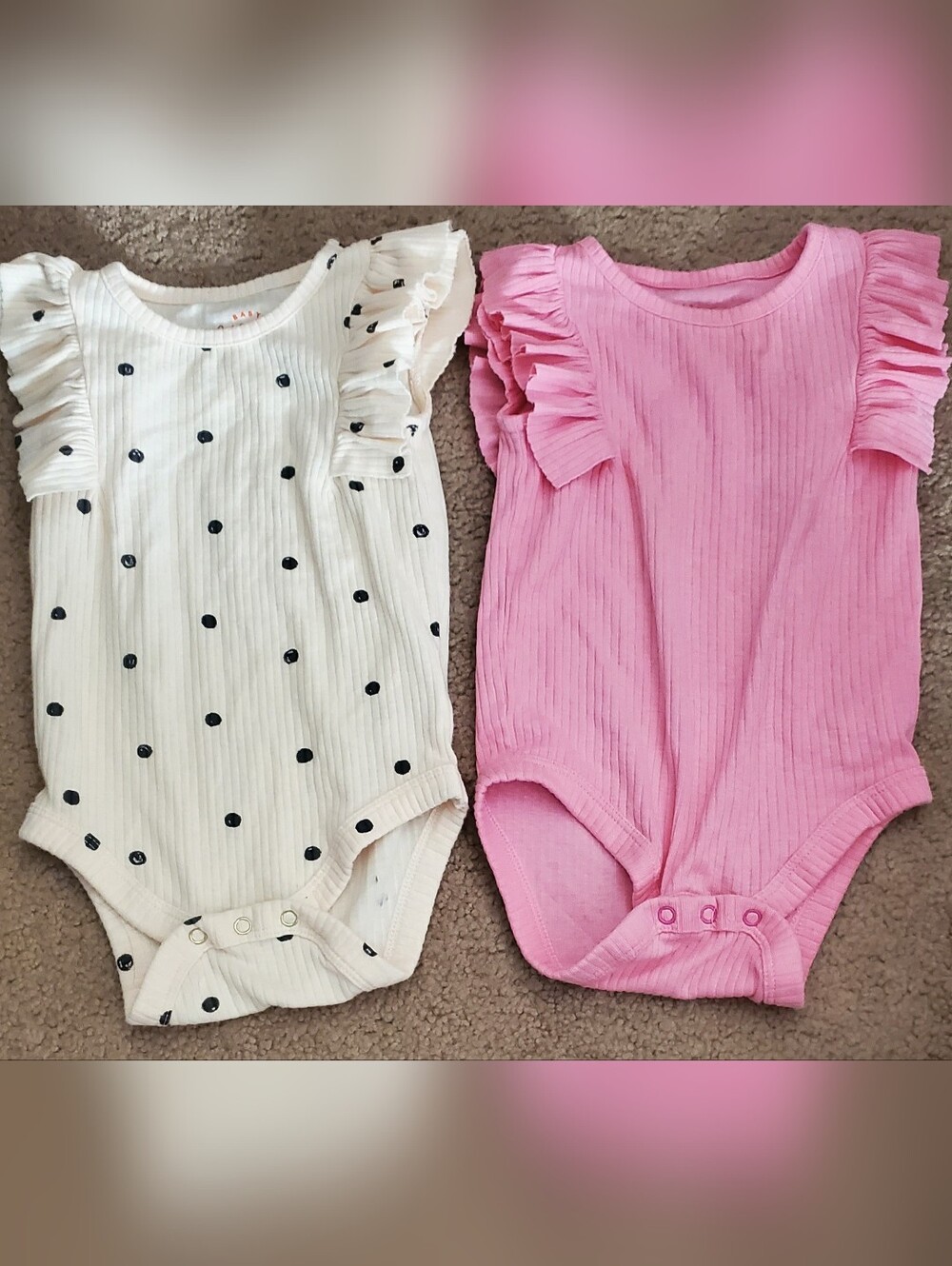 Cat & Jack Onesie Cream One-Piece Bodysuit with Black Polka Dots & Pink